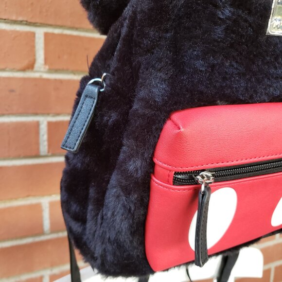 BNWT Disney Fuzzy Mickey Mouse Mini Backpack w/ Ears jet black (OS)